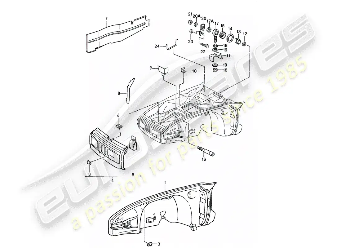 porsche 1988 (911) modelo especial - diseño de nariz plana - paneles interiores diagrama de piezas
