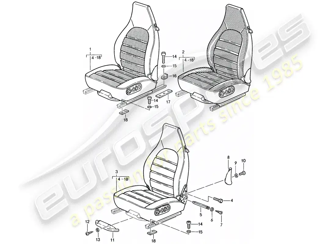 porsche 1988 (911) asiento - completo diagrama de piezas
