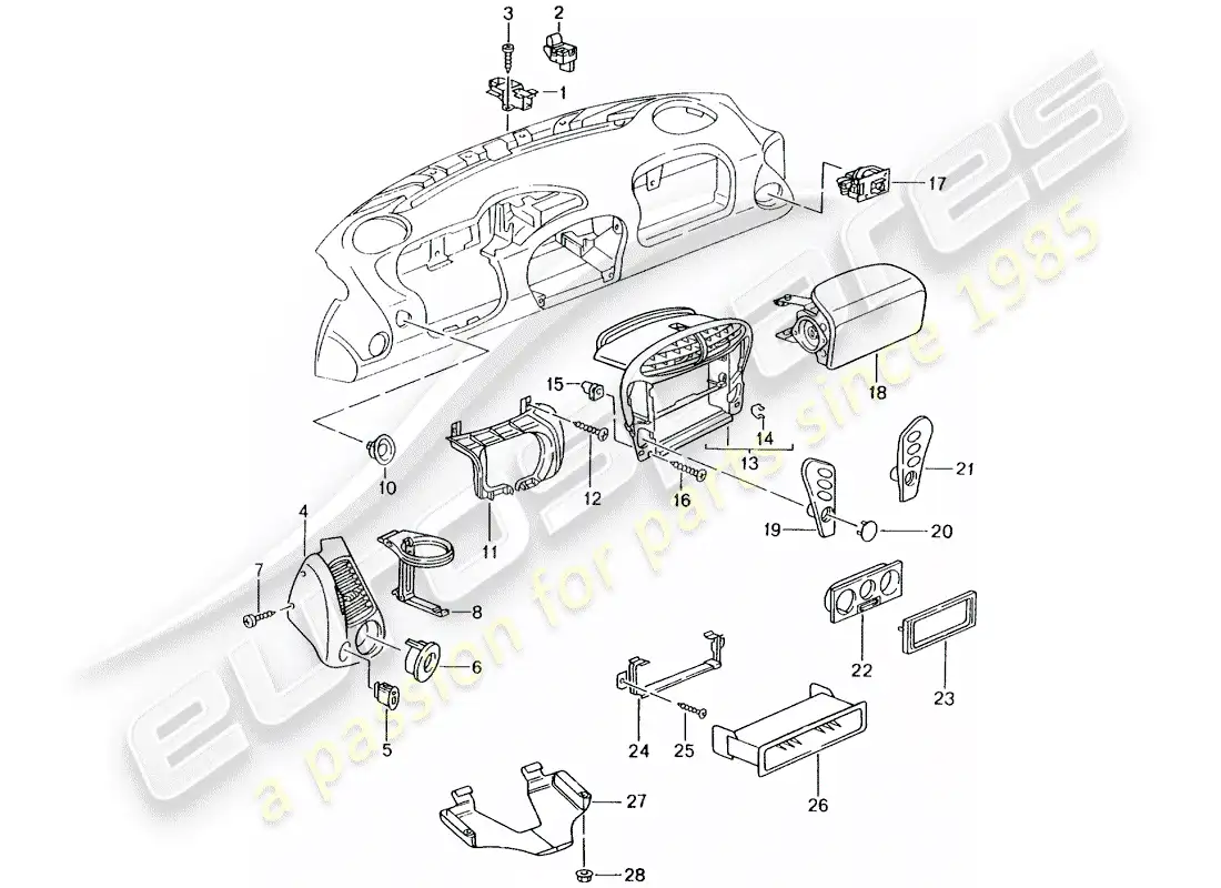 porsche 2004 (996 gt3) accesorios - embellecedor del panel de salpicadero diagrama de piezas