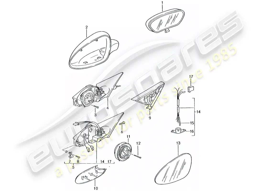 porsche 2004 (996 gt3) espejo retrovisor interior - espejo retrovisor diagrama de piezas