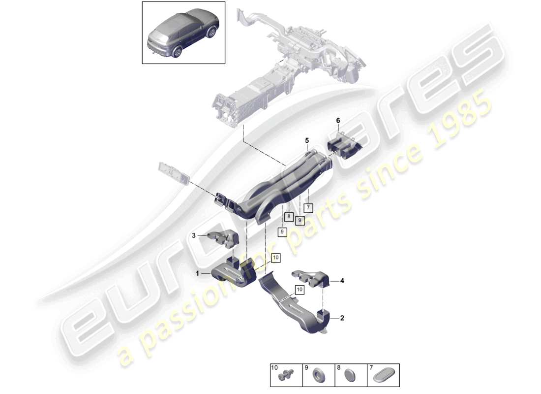 porsche 2023 (cayenne e3 9ya/9yb) guía de aire aire acondicionado 2-zonen diagrama de piezas del habitáculo