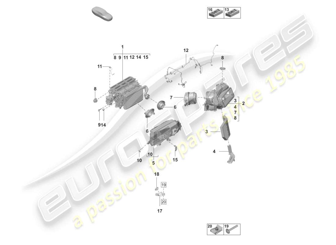 porsche 2021 (taycan 9j1-1) diagrama de piezas del sistema de calefacción, ventilación y aire acondicionado rhd