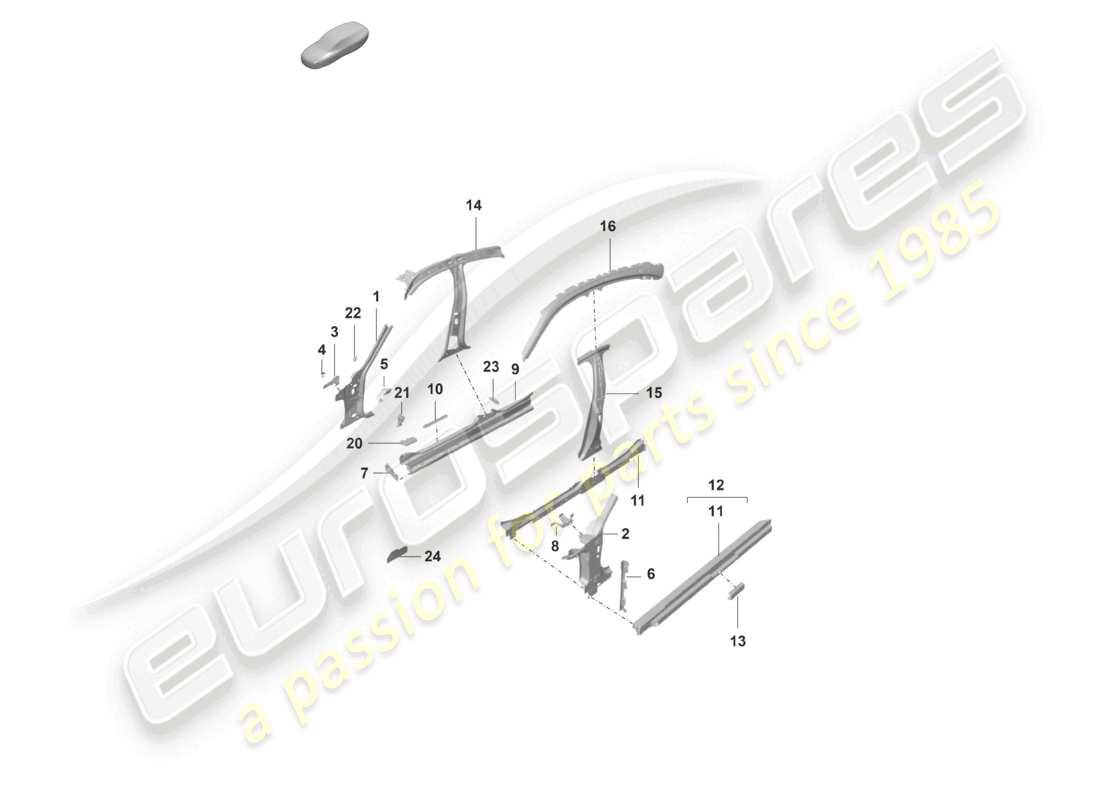 porsche 2022 (taycan 9j1-1) panel lateral, parte delantera interior diagrama de piezas