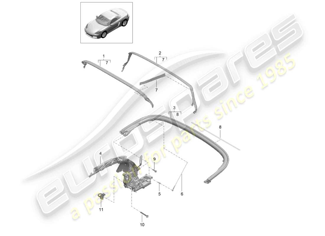 porsche 2022 (718 boxster) marco superior piezas individuales diagrama de piezas