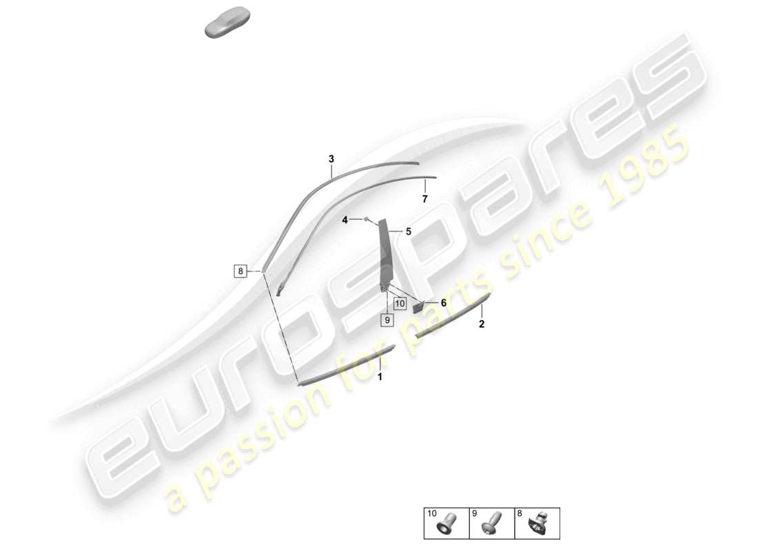 porsche 2025 (taycan 9j1-2) moldura para puerta delantera y trasera accesorios diagrama de piezas