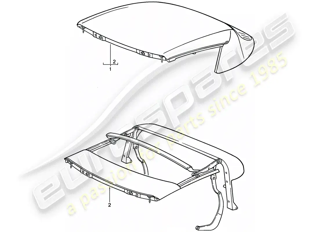 porsche 1988 (911) top convertible - estructura superior - ajustable manualmente diagrama de piezas