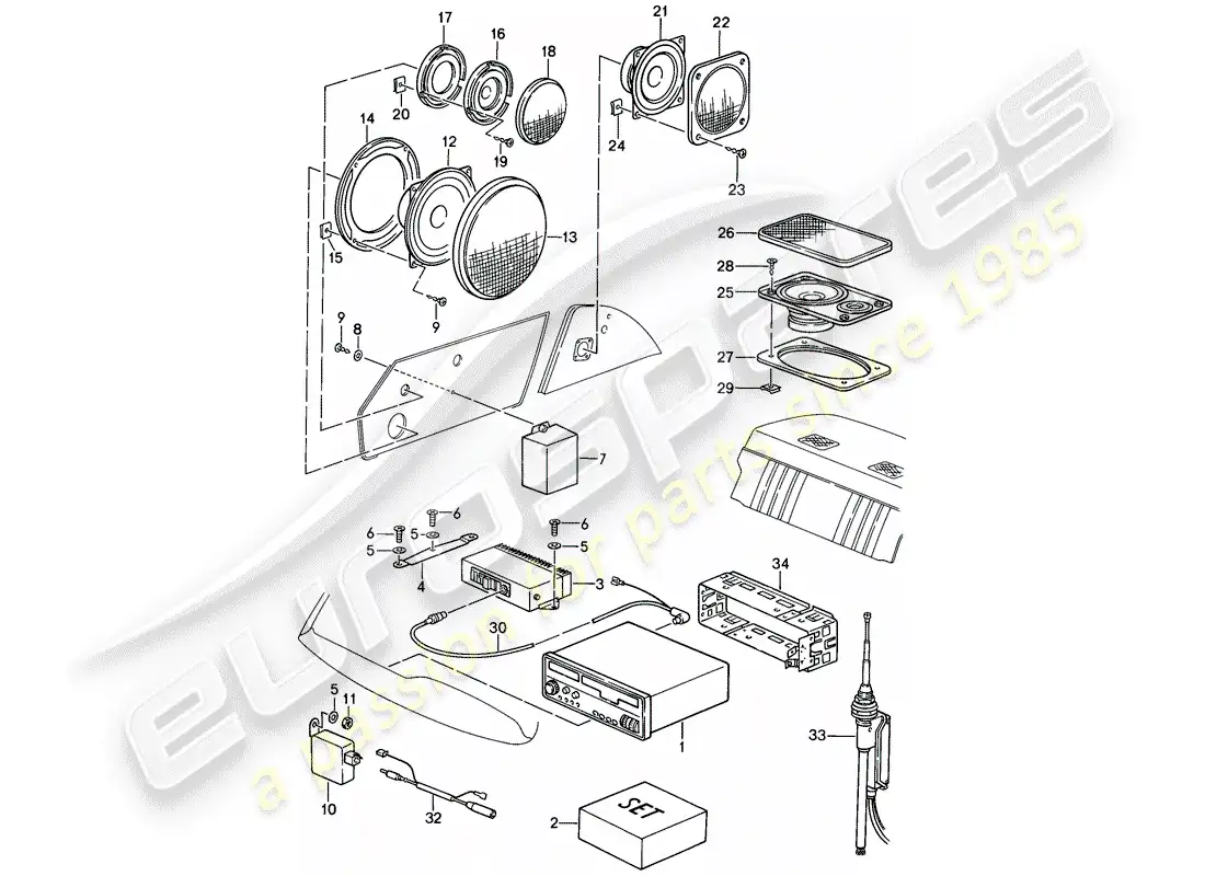 porsche 1989 (911) unidad de radio - altavoz - piezas de instalación - ver tpi - gr.9 , nr.7 , 07/94 - gr.9 , nr.10 , 09/94 diagrama de piezas