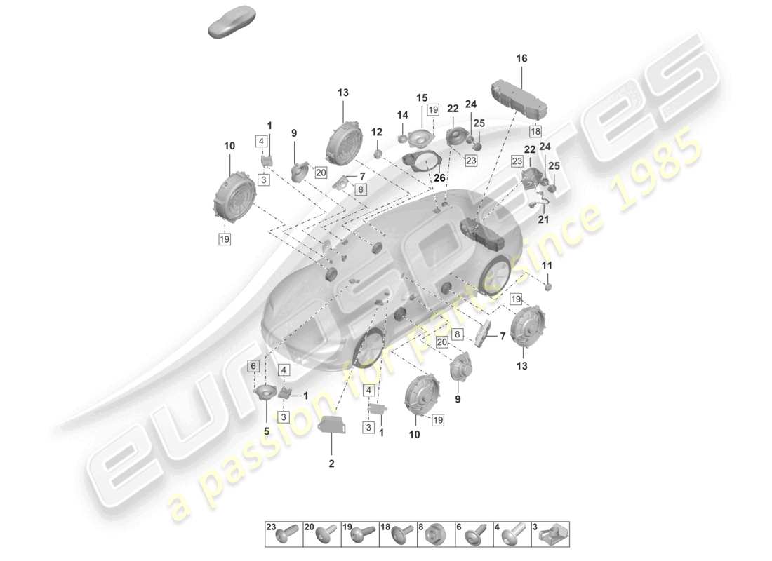 porsche 2021 (taycan 9j1-1) diagrama de piezas del altavoz