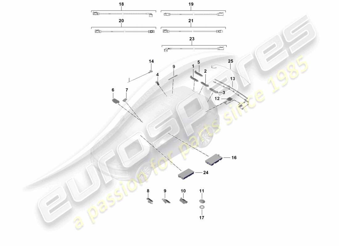 porsche 2022 (cayenne e3 9ya/9yb) amplificador de antena línea de conexión de antena línea de conexión de datos diagrama de piezas