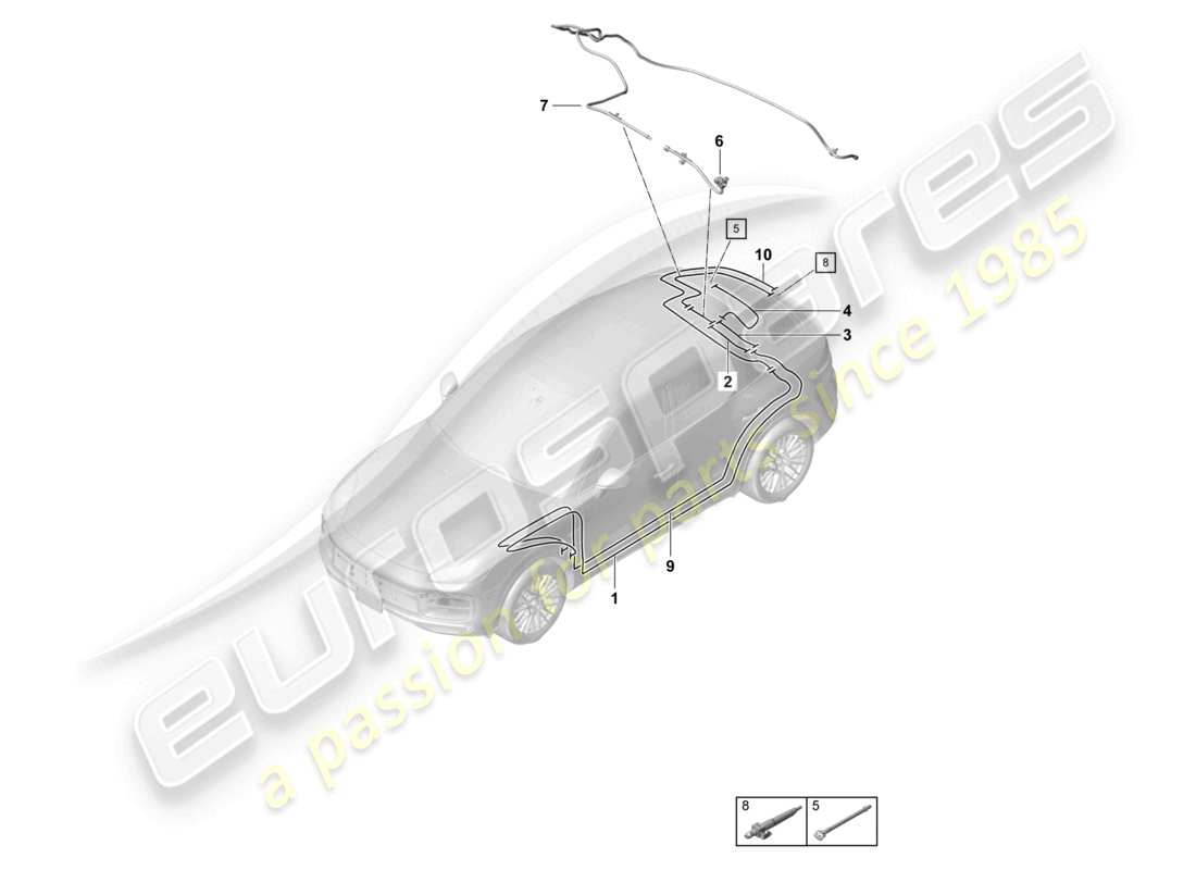 porsche 2023 (cayenne e3 9ya/9yb) manguera trasera limpiaparabrisas trasero cámara de marcha atrás diagrama de piezas