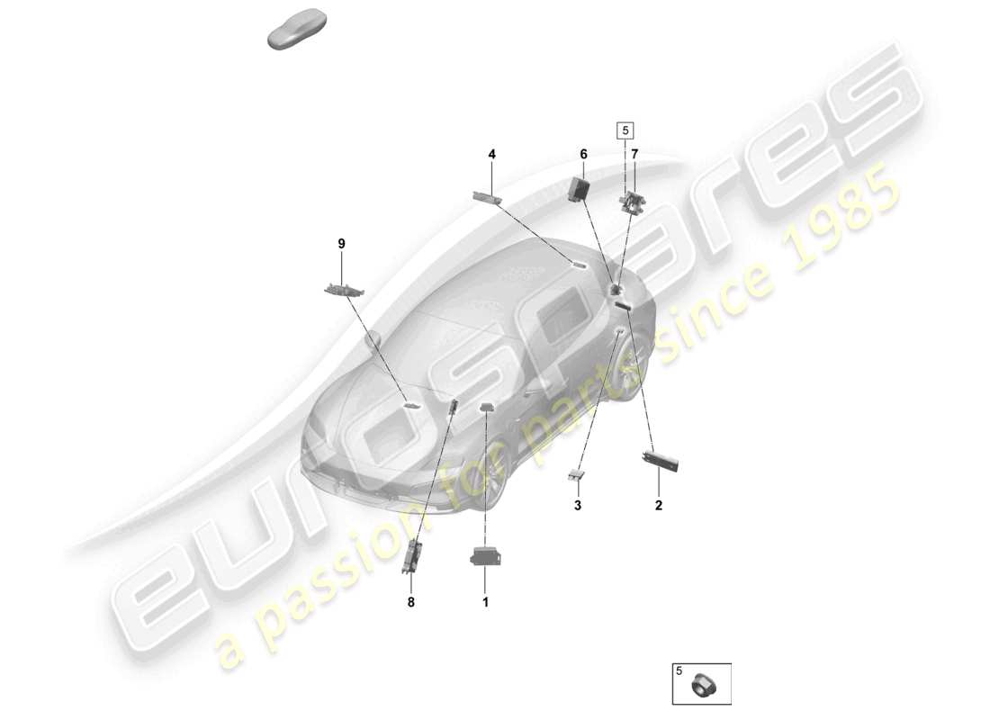 porsche 2025 (taycan 9j1-2) ayuda al aparcamiento avisador acústico para vehículos con accionamiento eléctrico del portón trasero unidad de control del aire acondicionado sensor de calidad del aire esquema de piezas