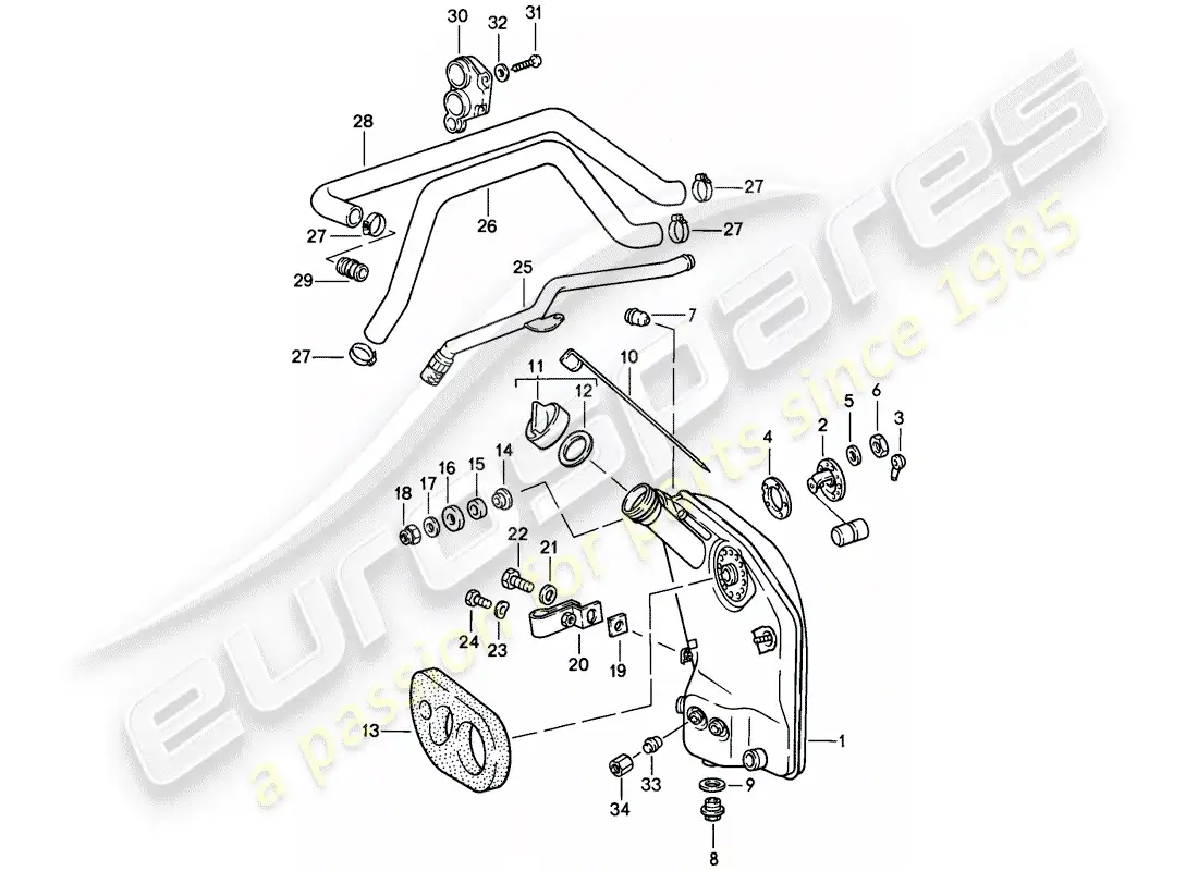 porsche 1989 (911) lubricación del motor - tanque de aceite - líneas diagrama de piezas