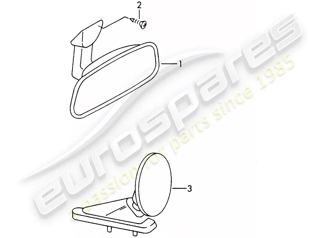porsche 1968 (911/912) espejo retrovisor interior - espejo retrovisor diagrama de piezas