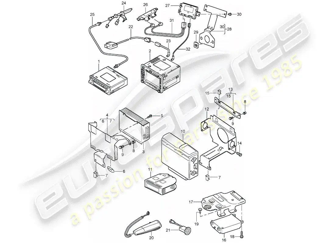 porsche 2001 (996) unidad de radio - amplificador - sistema de navegación - teléfono - d - mj 2003>> diagrama de piezas