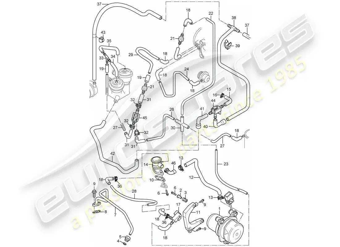 porsche 2001 (996 turbo / gt2) inyección de aire diagrama de piezas