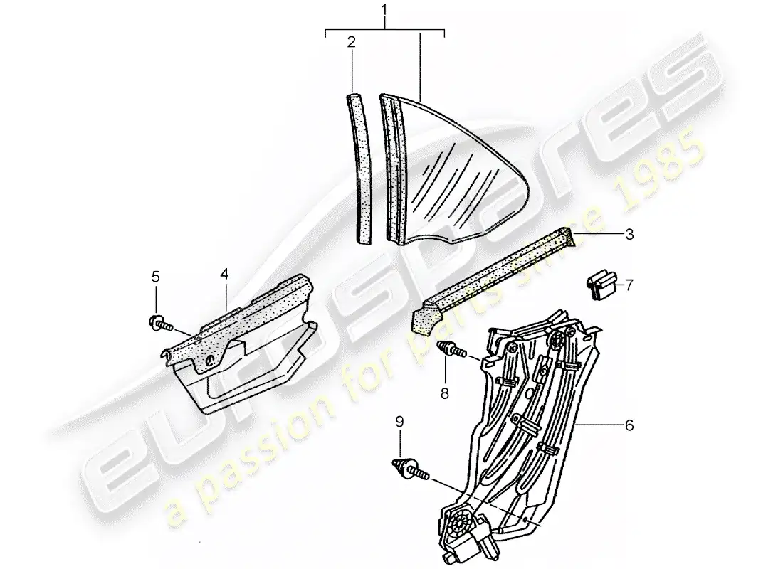 porsche 2002 (996 turbo / gt2) ventana lateral diagrama de piezas