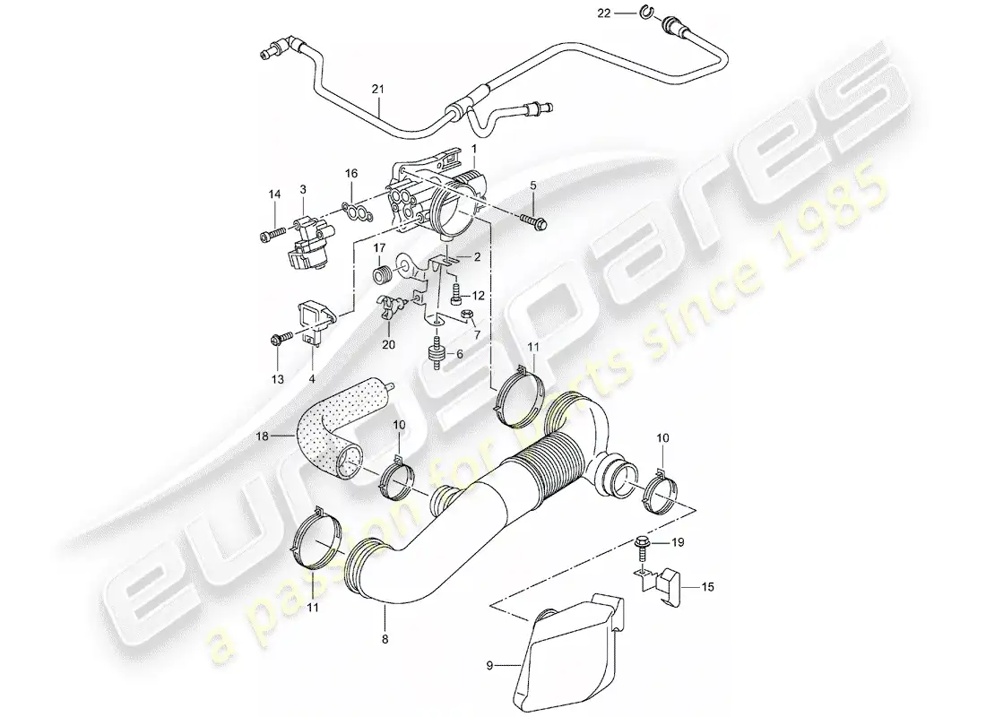 porsche 1999 (986 boxster) diagrama de piezas del cuerpo del acelerador