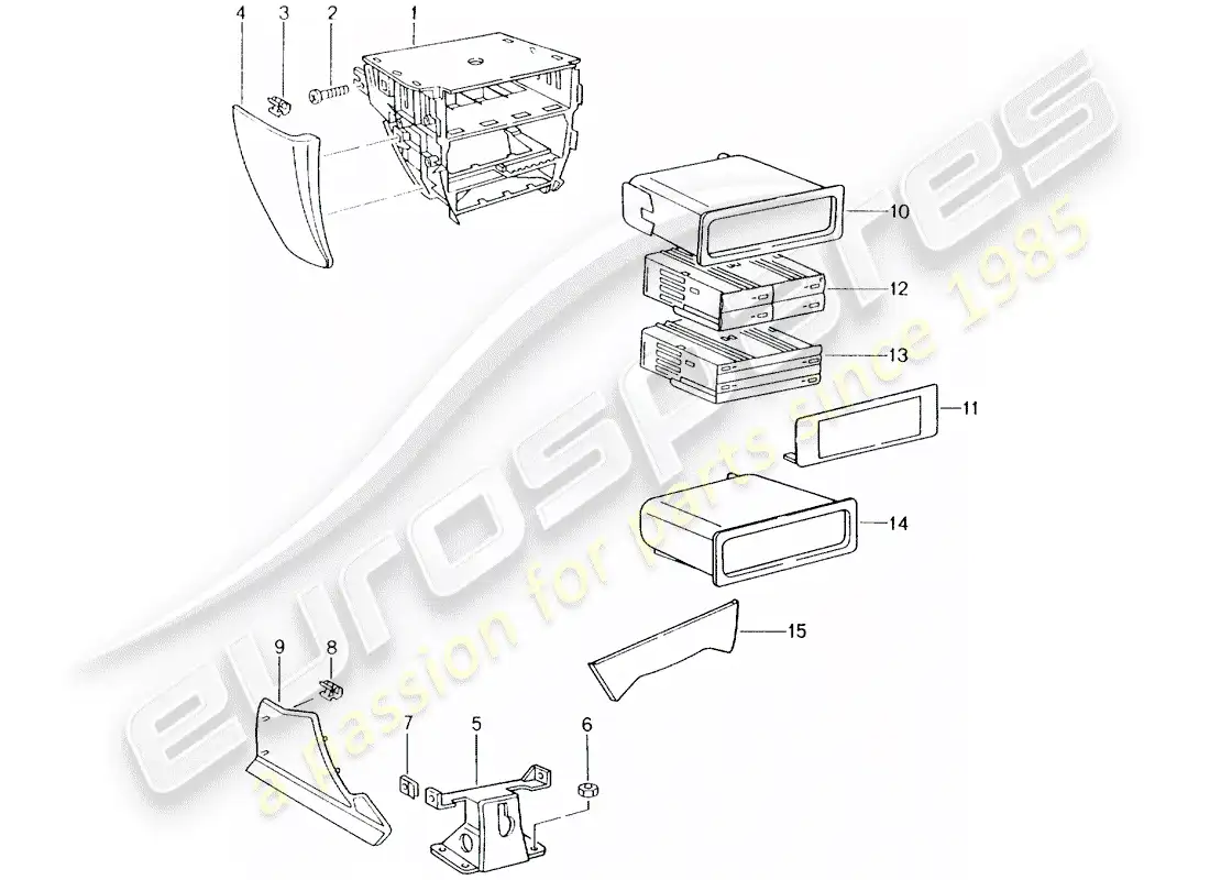 porsche 2001 (986 boxster) center console diagrama de piezas