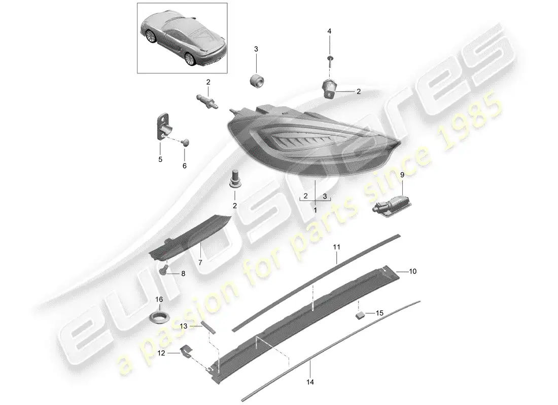 porsche 2016 (981 cayman gt4) luz trasera diagrama de piezas