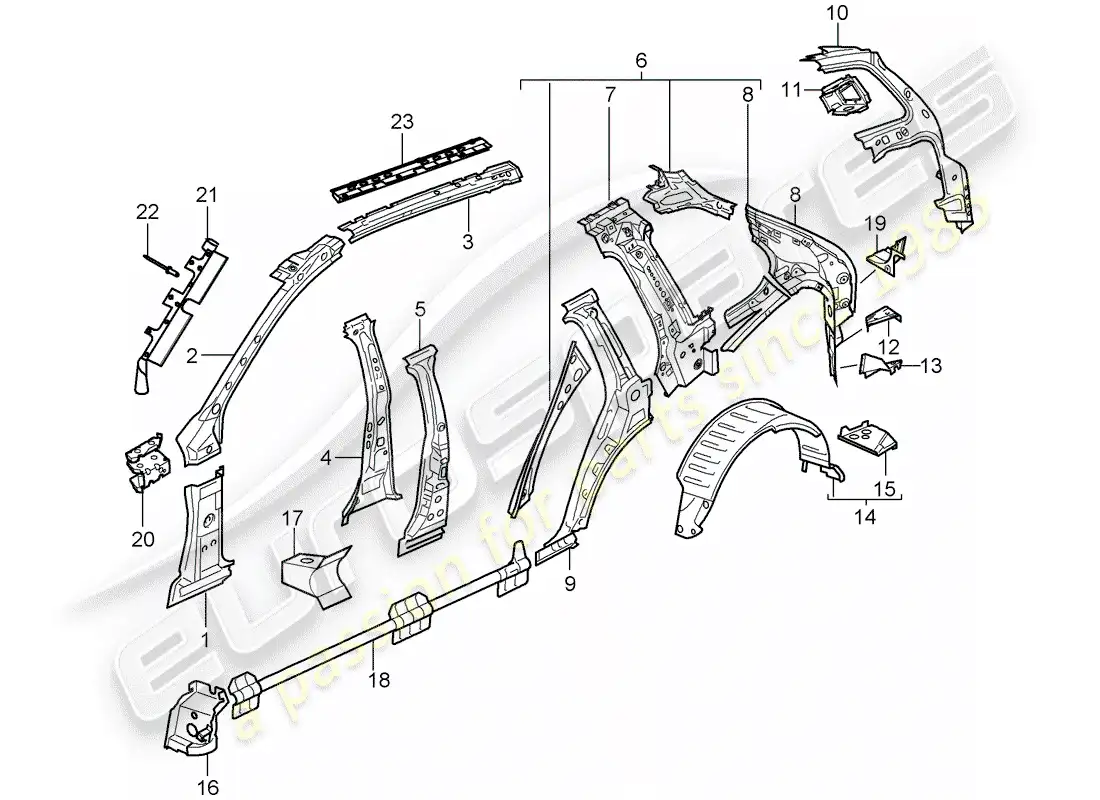 porsche 2006 (cayenne e1 9pa) panel lateral diagrama de piezas