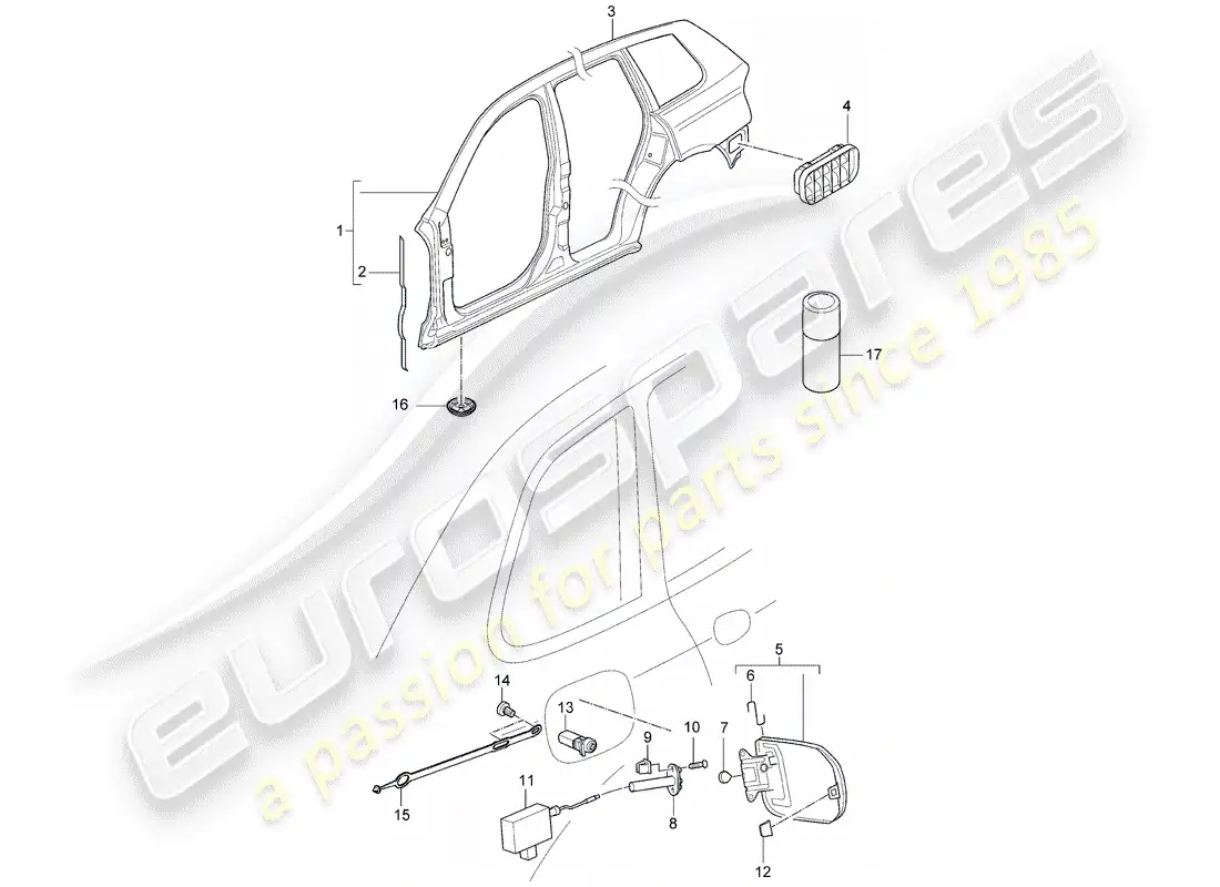 porsche 2006 (cayenne e1 9pa) panel lateral diagrama de piezas