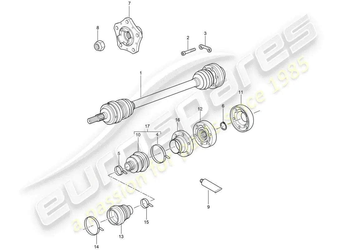 porsche 2008 (987 cayman) eje de accionamiento diagrama de piezas