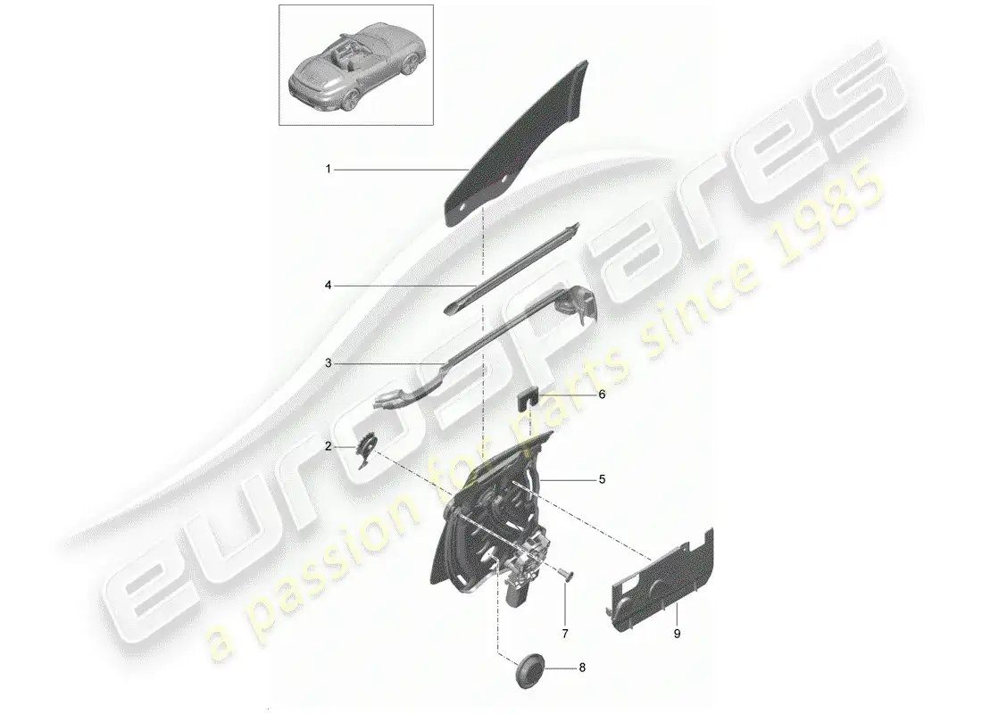 porsche 2016 (991-1 turbo) ventana lateral diagrama de piezas