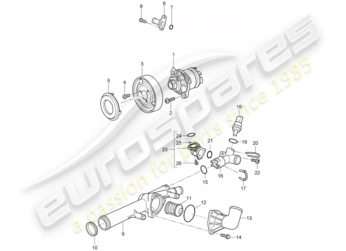 porsche 2010 (cayenne e1 9pa) bomba de agua diagrama de piezas