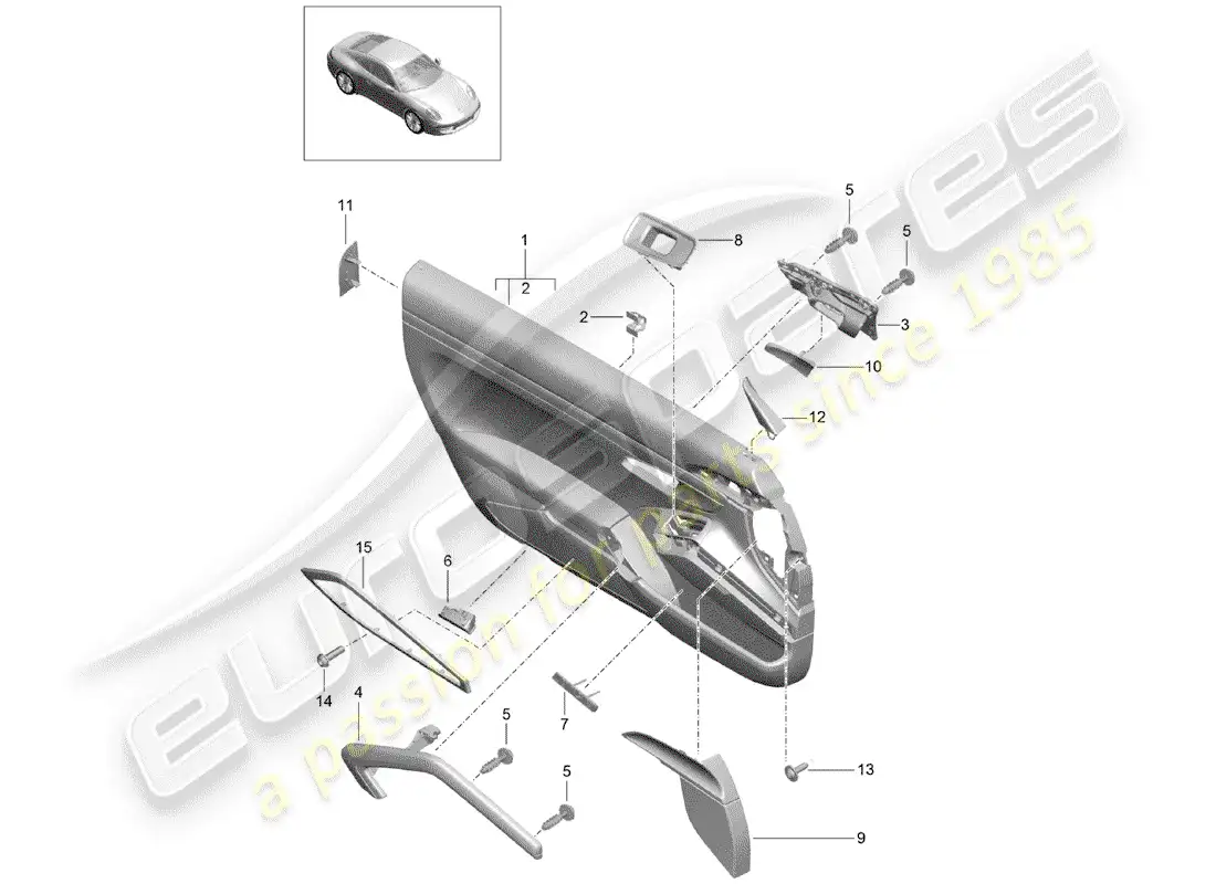 porsche 2013 (991-1) panel de la puerta diagrama de piezas