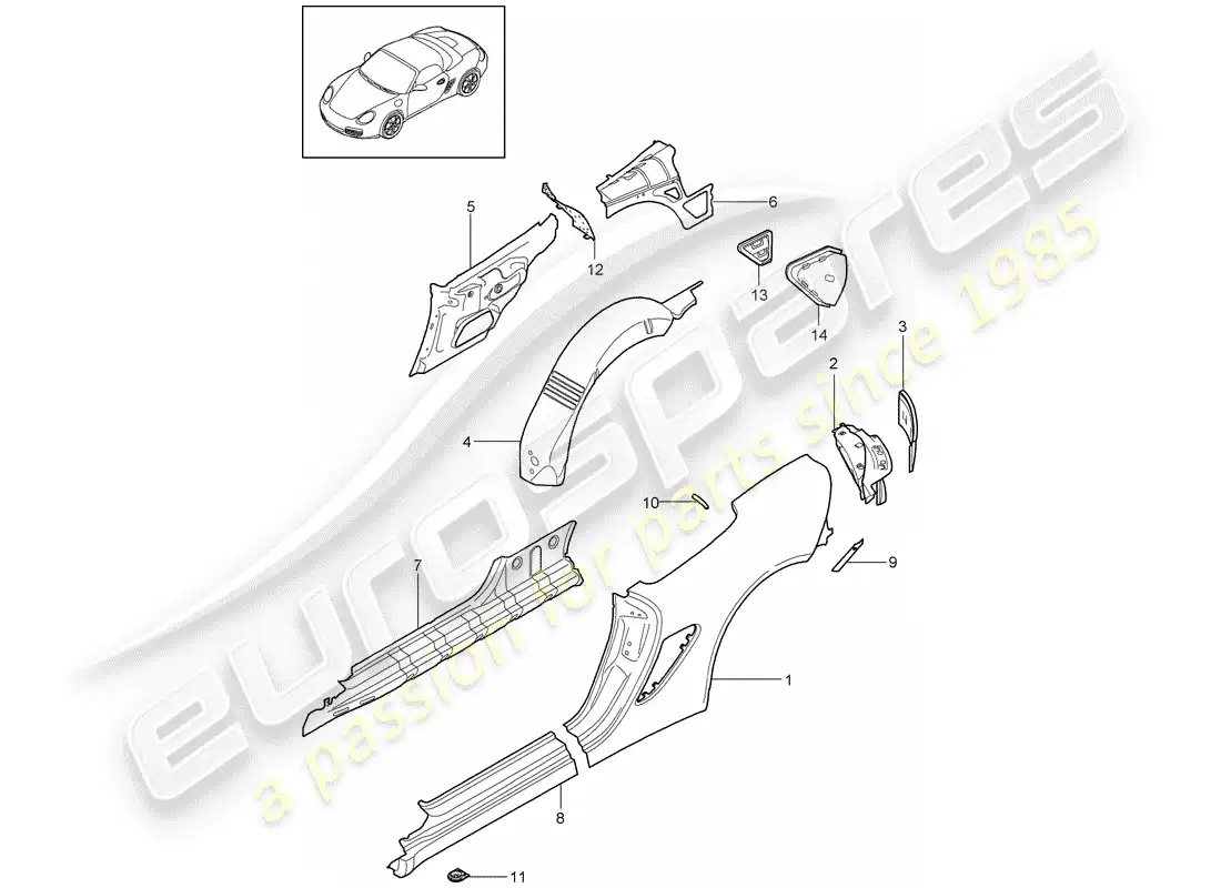 porsche 2012 (987 boxster) panel lateral diagrama de piezas