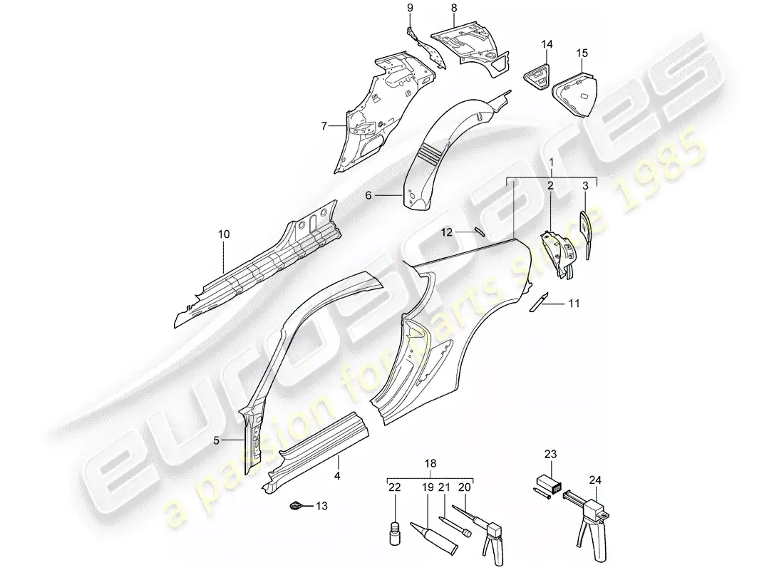 porsche 2007 (987 cayman) panel lateral diagrama de piezas