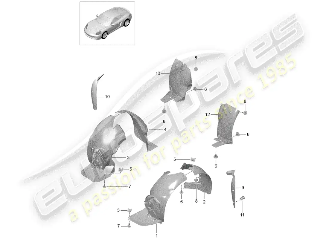 porsche 2020 (718 cayman) adornos diagrama de piezas