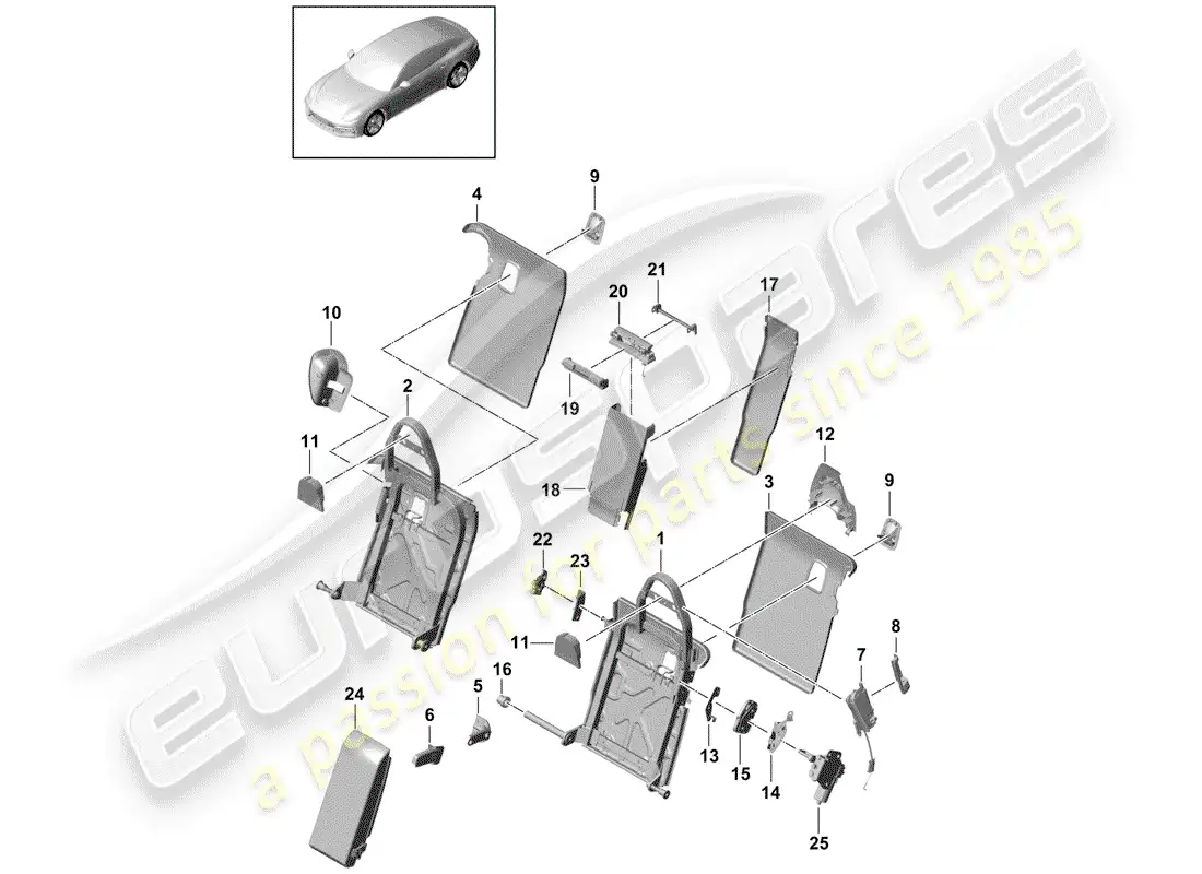 porsche 2019 (panamera 971-1) respaldo del asiento trasero diagrama de piezas