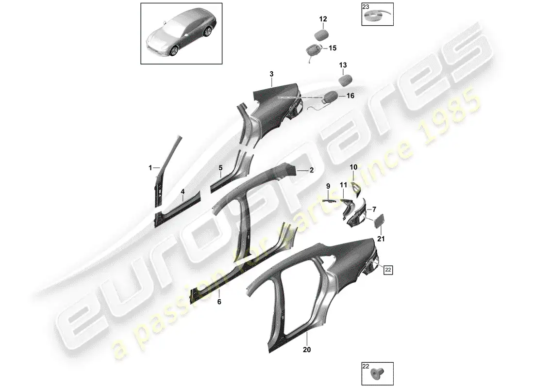 porsche 2019 (panamera 971-1) panel lateral diagrama de piezas