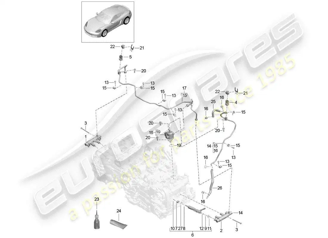 porsche 2018 (718 cayman) tubo de recogida de combustible diagrama de piezas
