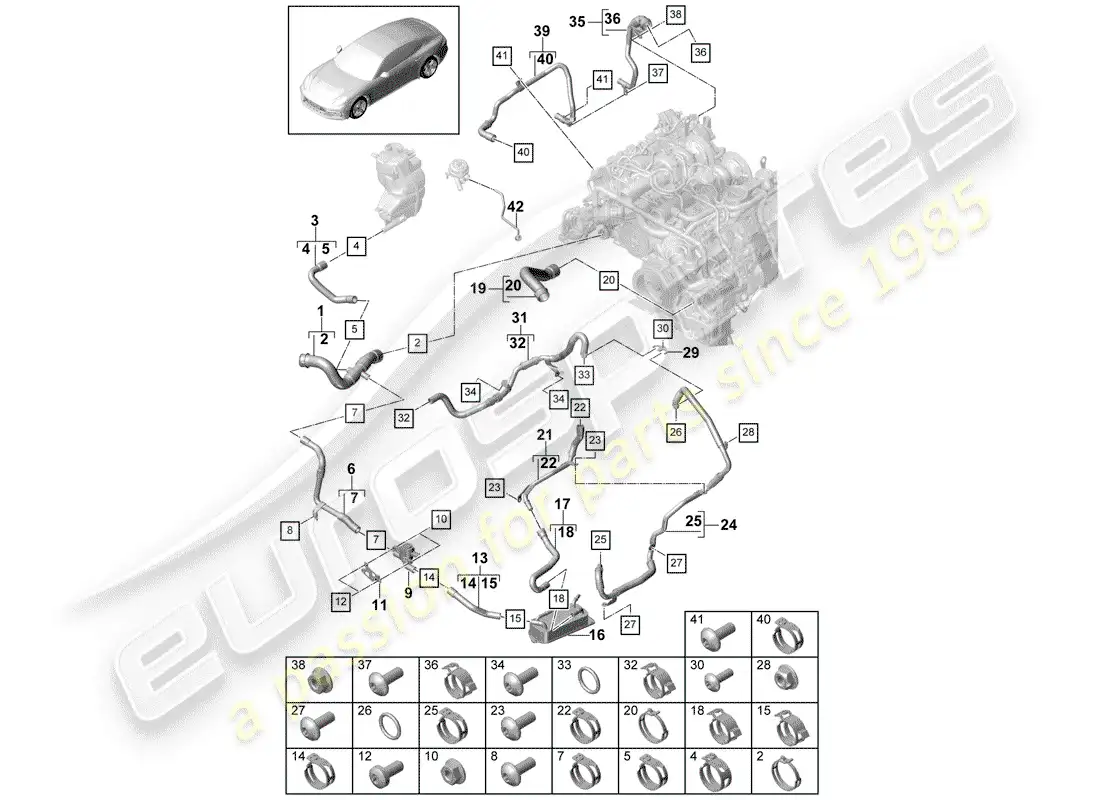porsche 2020 (panamera 971-1) water cooling diagrama de piezas