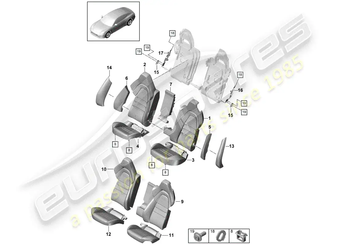 porsche 2018 (panamera 971-1) asiento diagrama de piezas