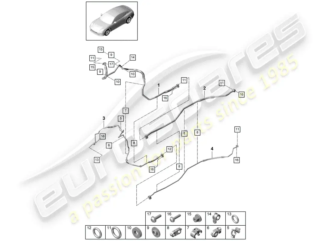 porsche 2018 (panamera 971-1) circuito refrigerante diagrama de piezas