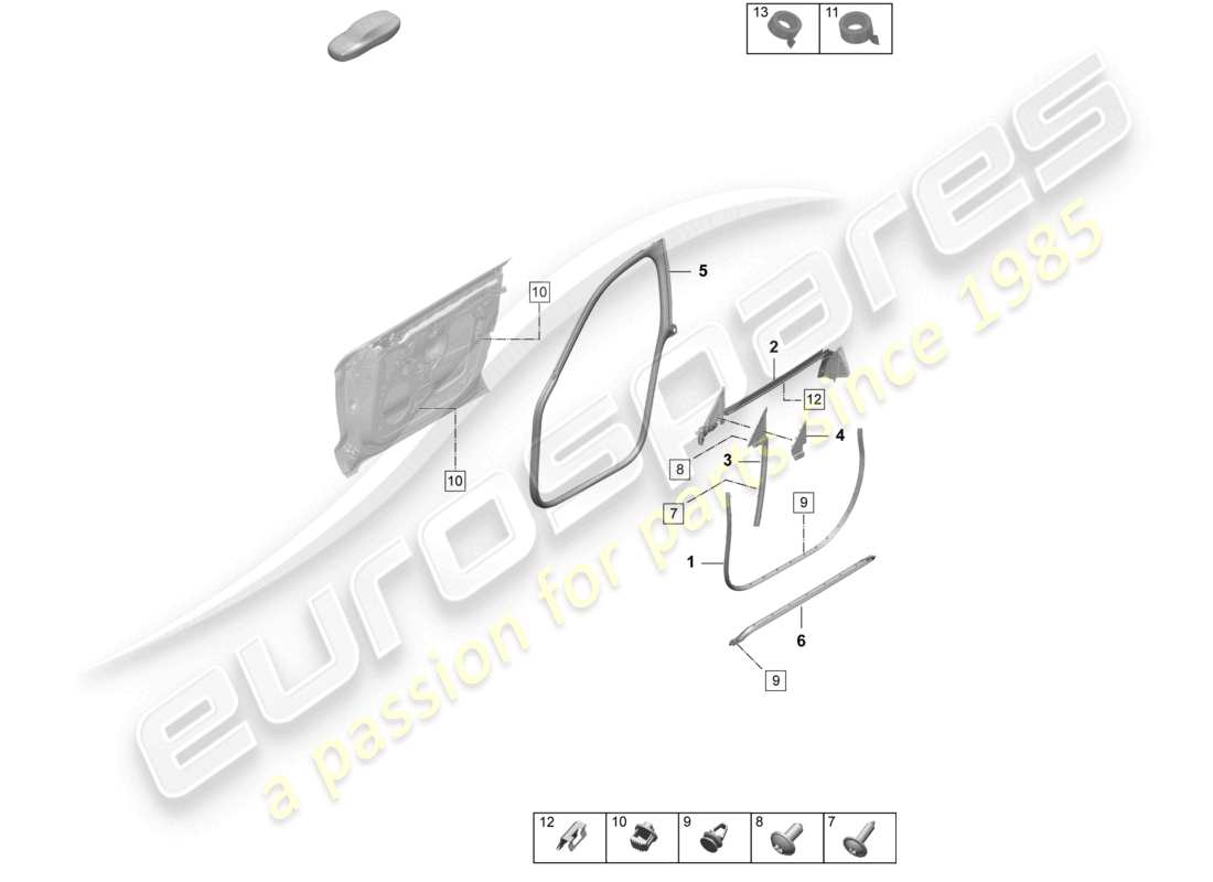 porsche 2025 (taycan 9j1-2) junta de puerta delantera accesorios diagrama de piezas
