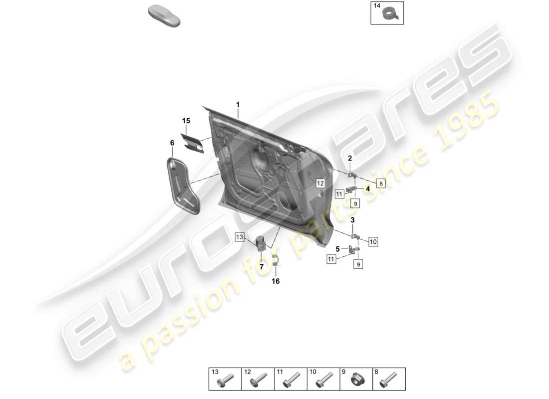 porsche 2025 (taycan 9j1-2) diagrama de piezas de accesorios de bisagra de puerta delantera de carcasa de puerta