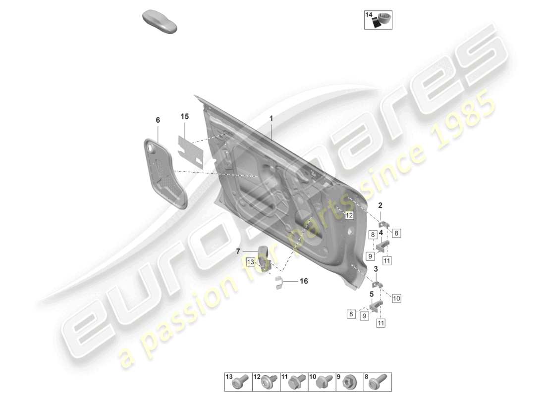 porsche 2022 (taycan 9j1-1) carcasa de la puerta delantera diagrama de piezas