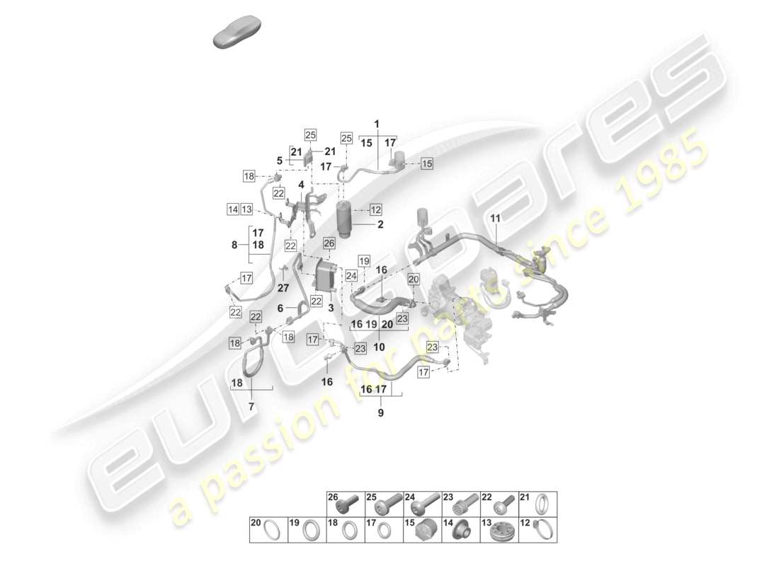 porsche 2021 (taycan 9j1-1) aire acondicionado línea de refrigerante inserto de secadora con piezas de fijación sin: bomba de calor r1234yf diagrama de piezas de refrigerante