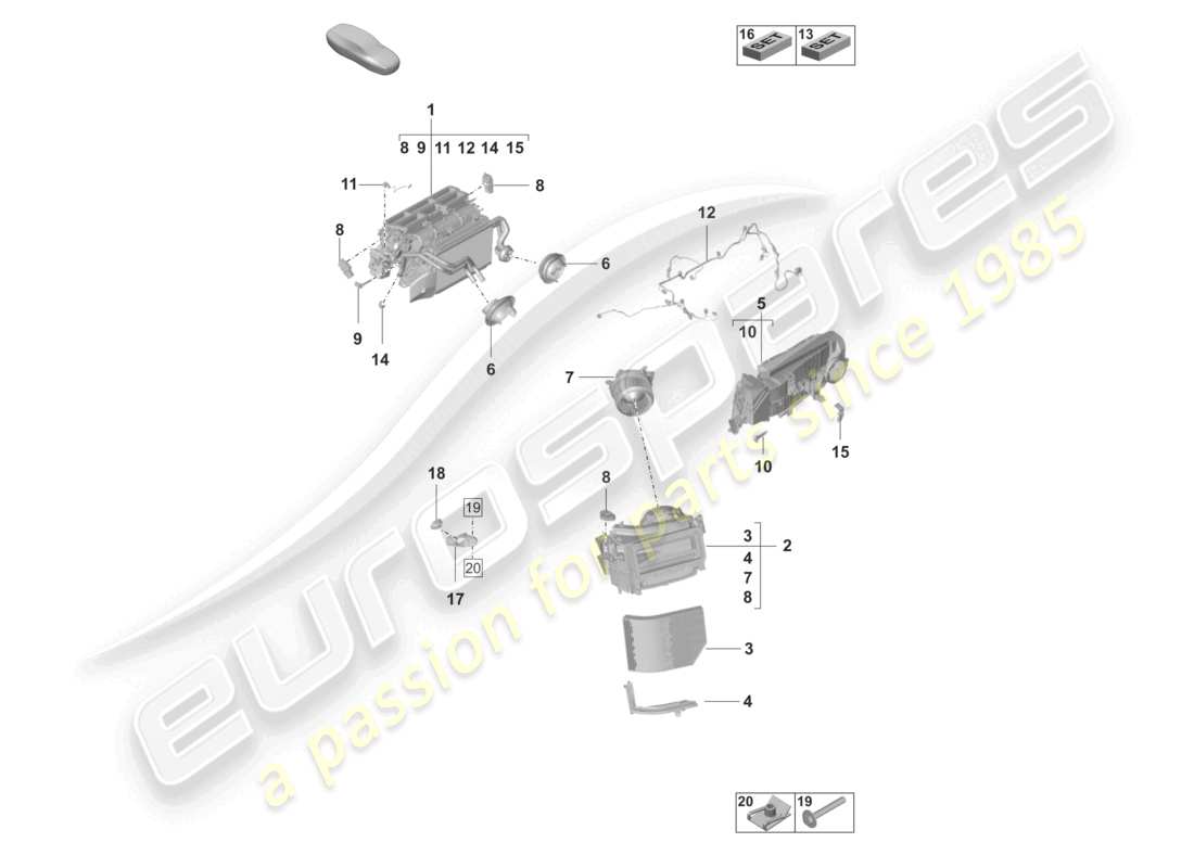 porsche 2021 (taycan 9j1-1) diagrama de piezas del sistema de calefacción, ventilación y aire acondicionado lhd