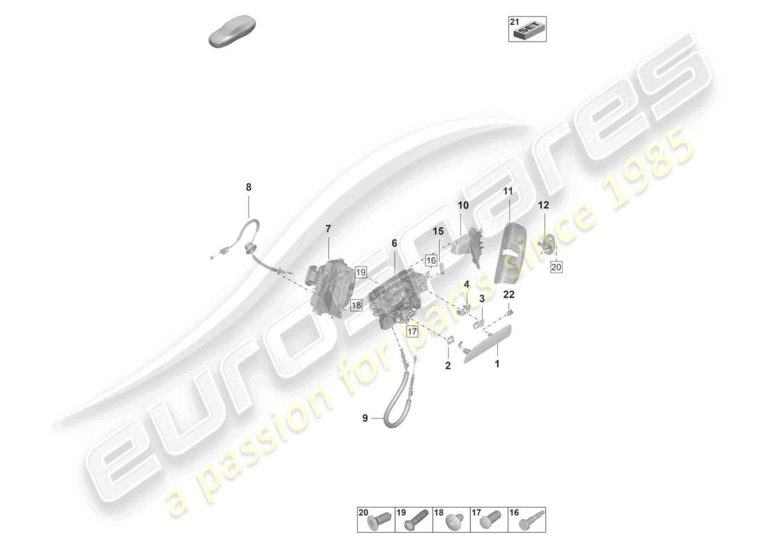 porsche 2021 (taycan 9j1-1) manijas de puerta delantera diagrama de piezas de cerradura de puerta