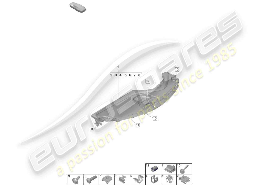porsche 2021 (taycan 9j1-1) moldura del panel de instrumentos parte superior con: sujetadores diagrama de piezas