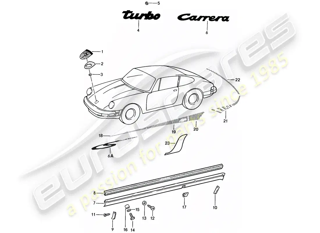 porsche 1989 (911) accesorios decorativos diagrama de piezas