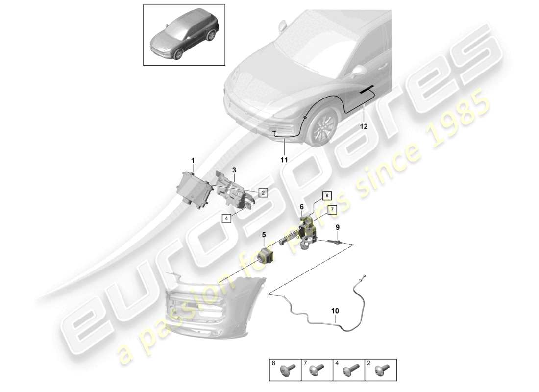 porsche 2022 (cayenne e3 9ya/9yb) piezas individuales para vehículos con sistema de visión nocturna diagrama de piezas