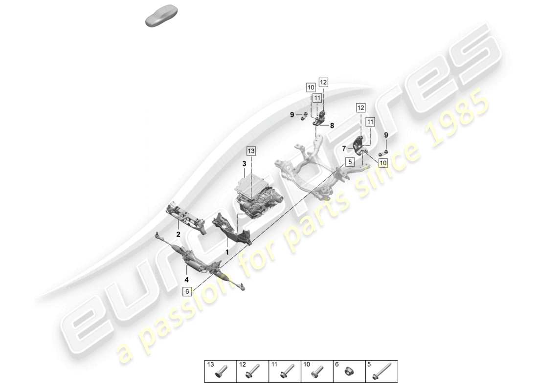 porsche 2024 (macan-e) diagrama de piezas del bastidor auxiliar y de los soportes del conjunto