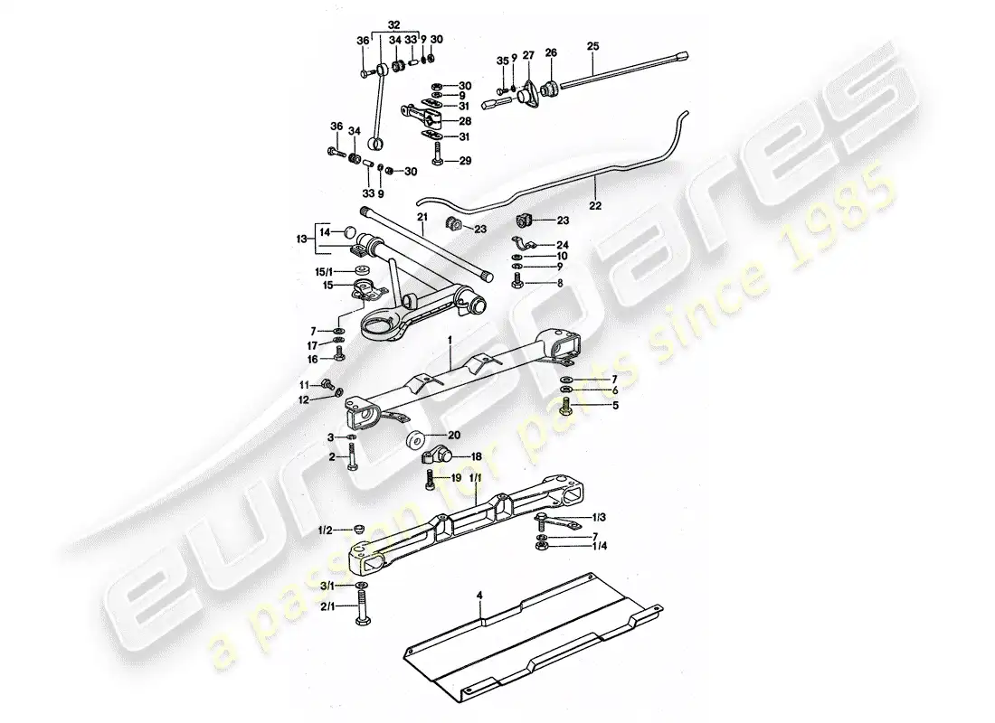porsche 1977 (911 turbo) eje delantero - estabilizador - subchasis - aleación ligera diagrama de piezas