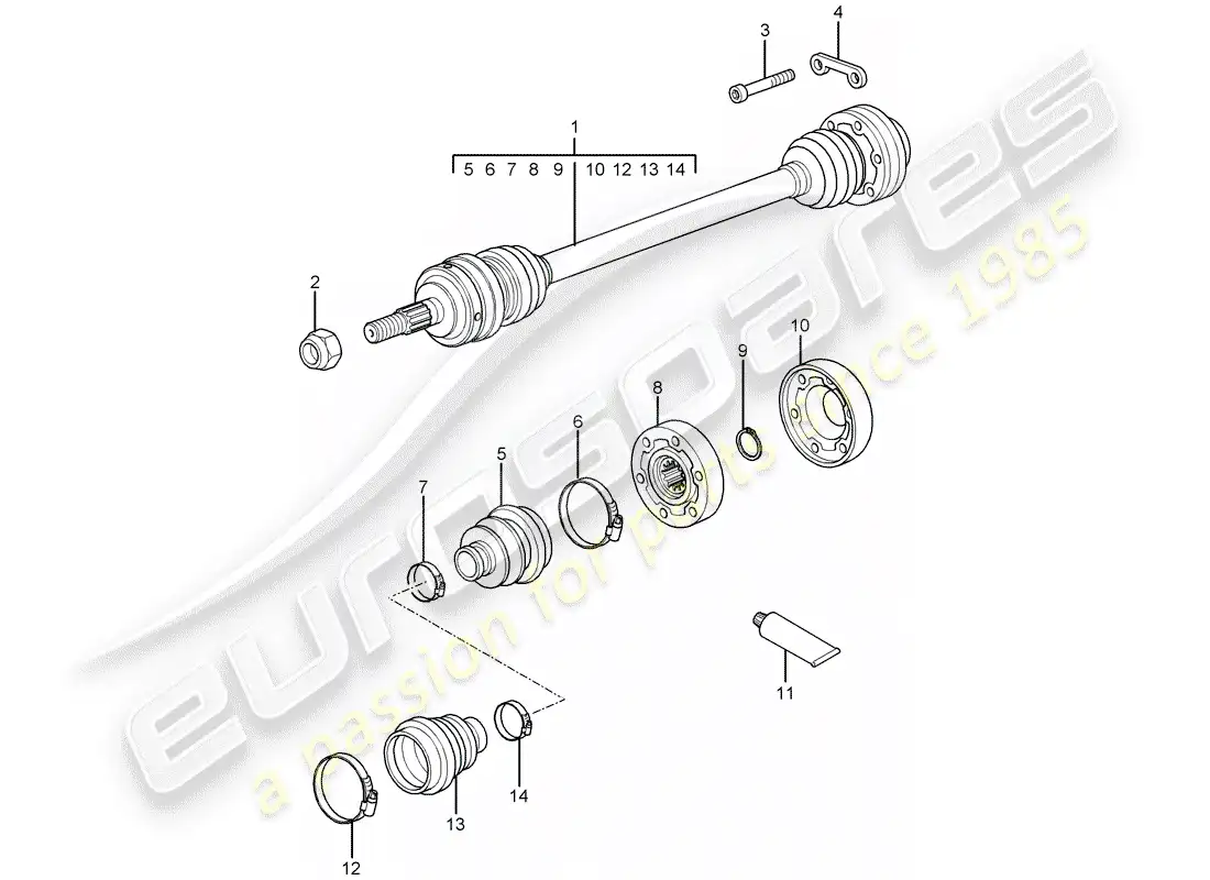 porsche 2002 (996 turbo / gt2) eje de accionamiento diagrama de piezas